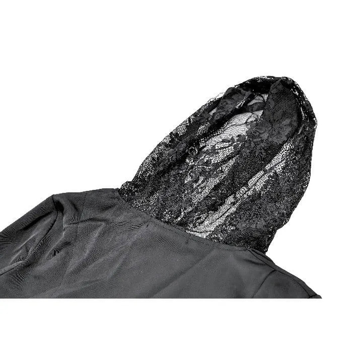 Gothic-Bluse für Damen mit Schnürung, tiefem V-Ausschnitt, Kapuze und ausgestellten Ärmeln