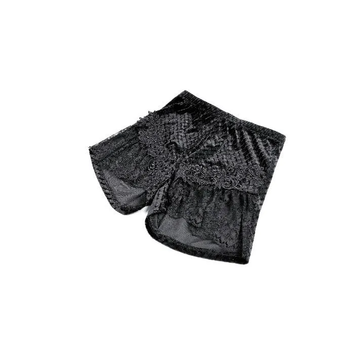 Gothic-Shorts für Damen aus Samt mit floralem Spitzen-Patchwork und Prägung