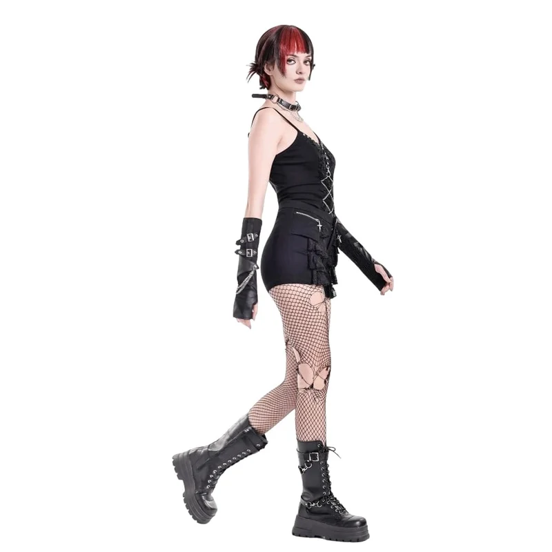 Punkige Damen-Shorts mit Lagenmuster, Spitze, Rüschen und Reißverschluss