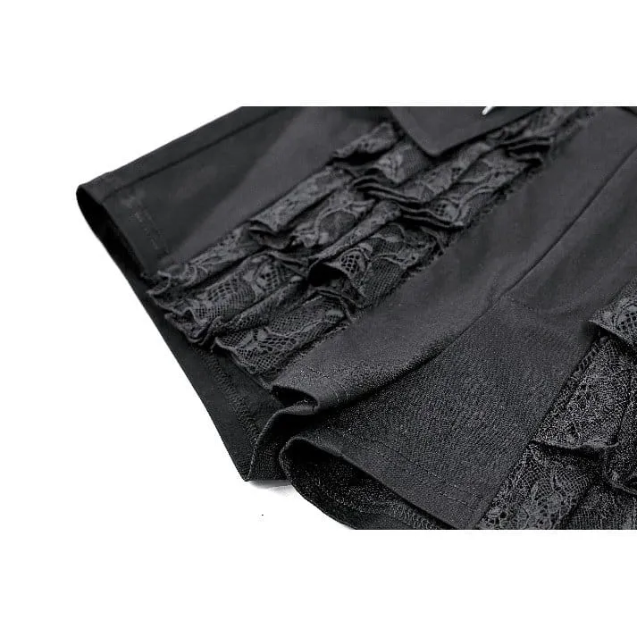 Punkige Damen-Shorts mit Lagenmuster, Spitze, Rüschen und Reißverschluss