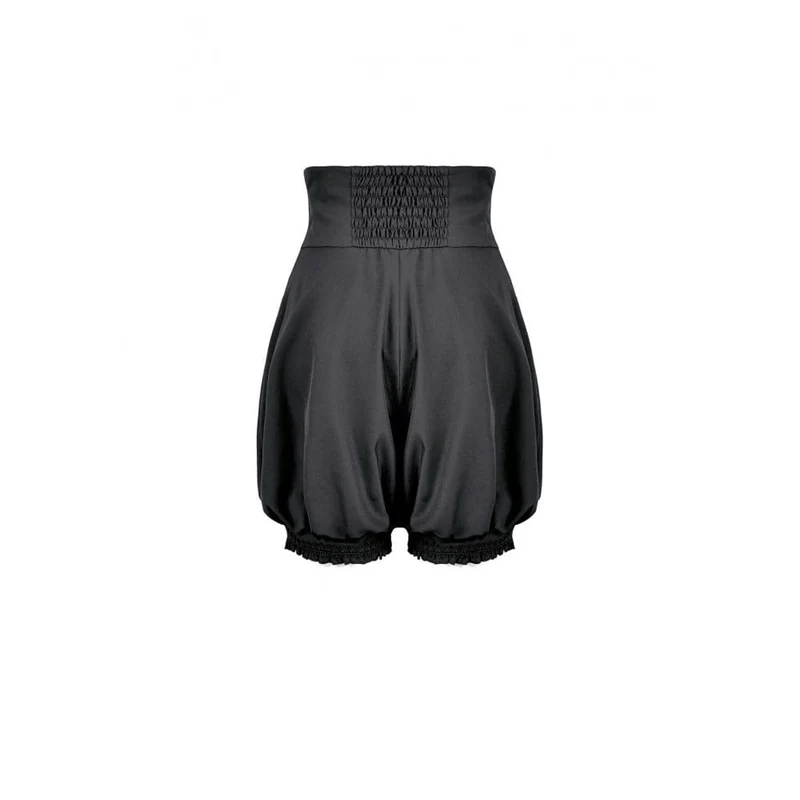 Gothic-Shorts für Damen mit hohem Bund, gekreuztem Reißverschluss, gravierten Knöpfen und Kürbisdekor