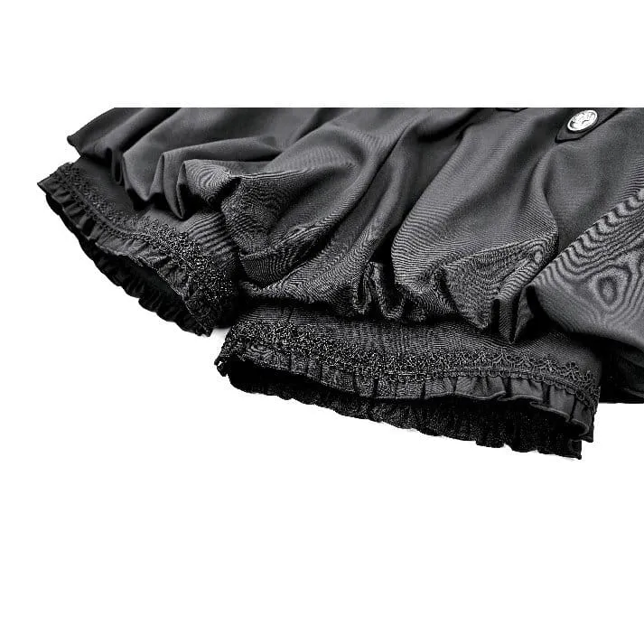 Gothic-Shorts für Damen mit hohem Bund, gekreuztem Reißverschluss, gravierten Knöpfen und Kürbisdekor