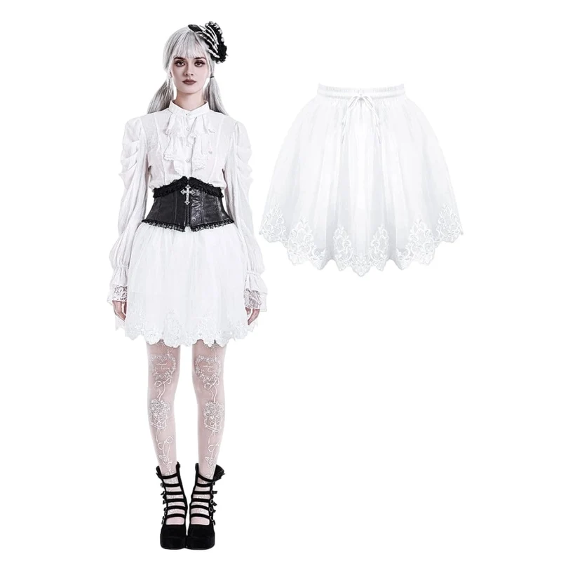 Gothic-Minirock für Damen mit Guipure-Spitzensaum und Lagen aus Mesh
