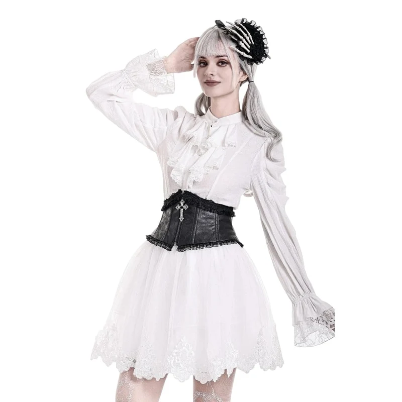 Gothic-Minirock für Damen mit Guipure-Spitzensaum und Lagen aus Mesh