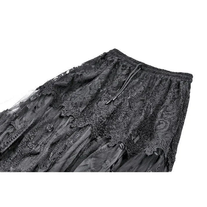 Gothic-Maxirock für Damen mit 3D-Blumenapplikationen und Rankenstickerei, gestuft