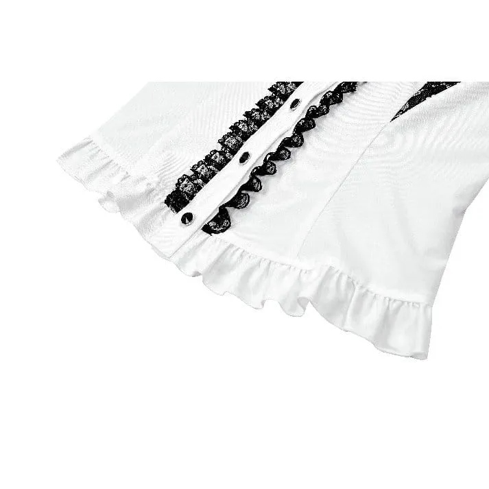 Gothic-Bluse für Damen mit Spitzeneinsatz, Rüschen, kontrastfarbenen Glockenärmeln und abnehmbarem Halsband