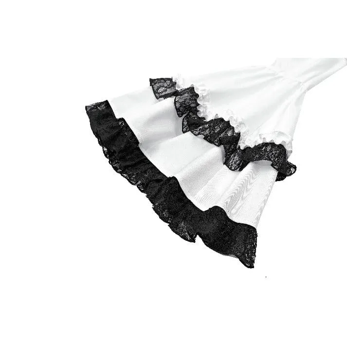 Gothic-Bluse für Damen mit Spitzeneinsatz, Rüschen, kontrastfarbenen Glockenärmeln und abnehmbarem Halsband