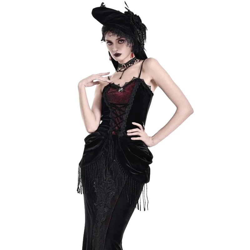 Gothic-Crop-Top für Damen mit Spinnenmuster, Schnürung und Kontrastfarben