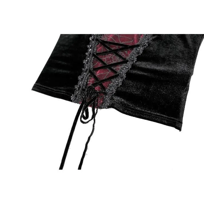 Gothic-Crop-Top für Damen mit Spinnenmuster, Schnürung und Kontrastfarben