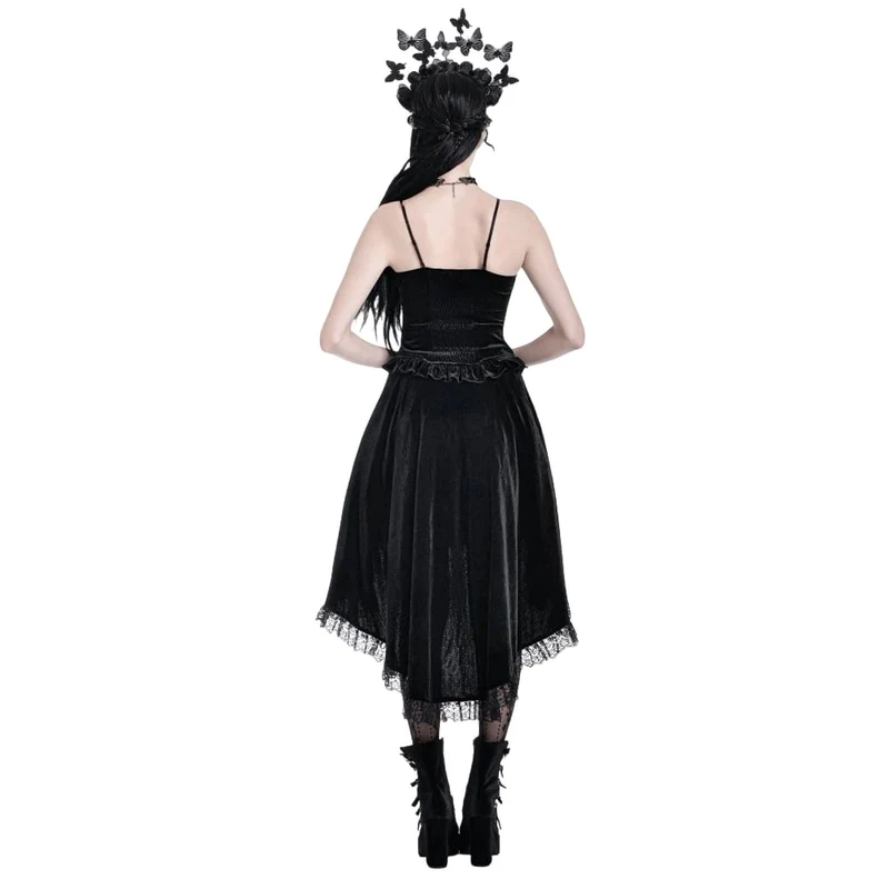 Gothic Crop-Top für Damen mit Blumenmuster, Schmetterlingsmotiv, Spitze und Samt