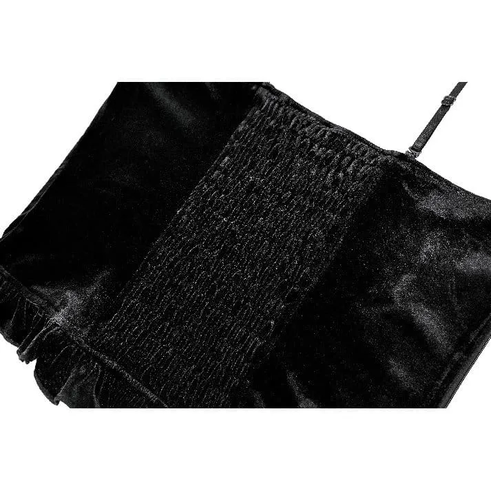 Gothic Crop-Top für Damen mit Blumenmuster, Schmetterlingsmotiv, Spitze und Samt