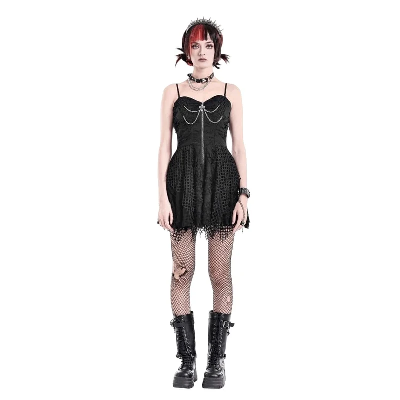 Punk-Kleid im Used-Look mit Kettenreißverschluss für Damen, Abschlusskleid