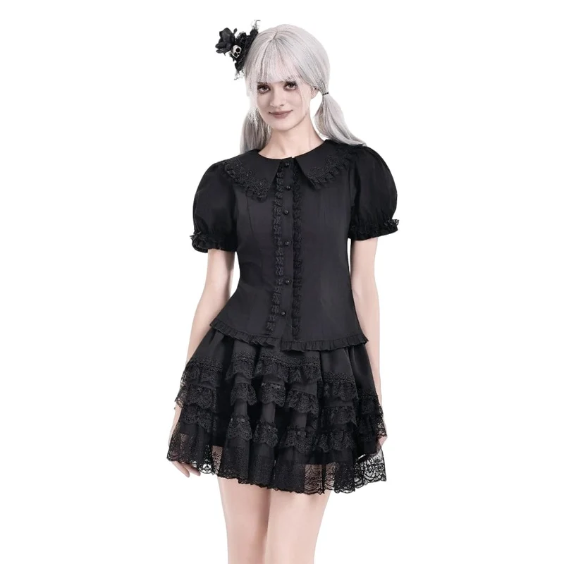 Gothic-Minirock für Damen mit mehrlagiger Spitze und Rüschenbesatz