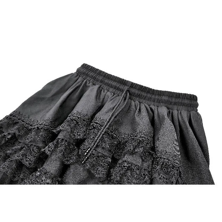 Gothic-Minirock für Damen mit mehrlagiger Spitze und Rüschenbesatz