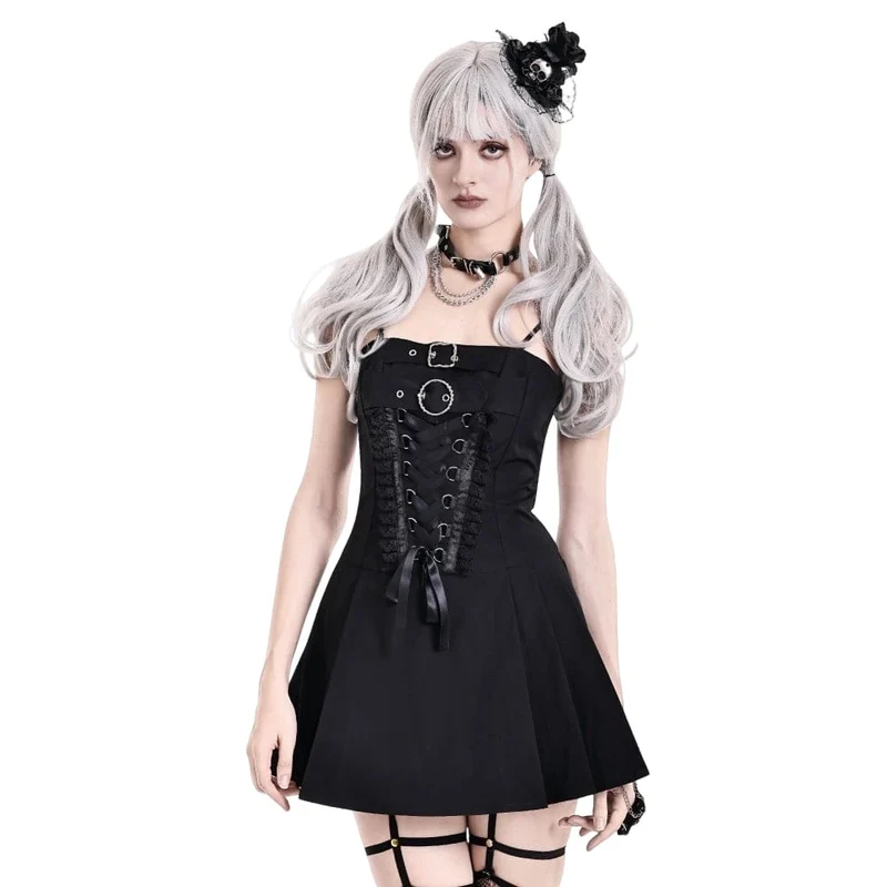 Gothic-Schnürkleid mit Schnallenriemen für Damen, Abschlusskleid