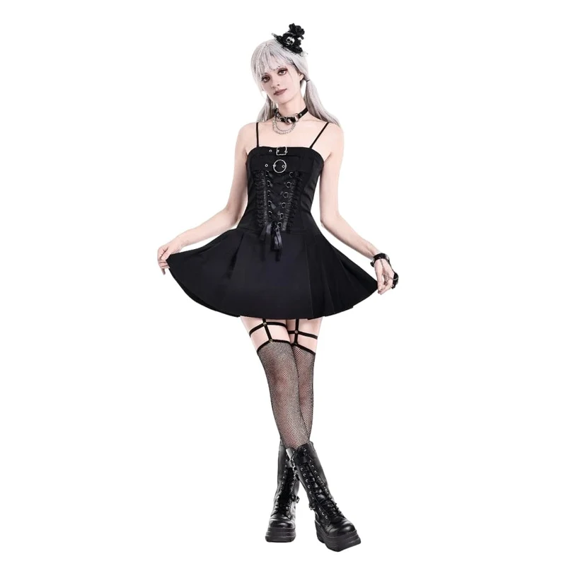 Gothic-Schnürkleid mit Schnallenriemen für Damen, Abschlusskleid