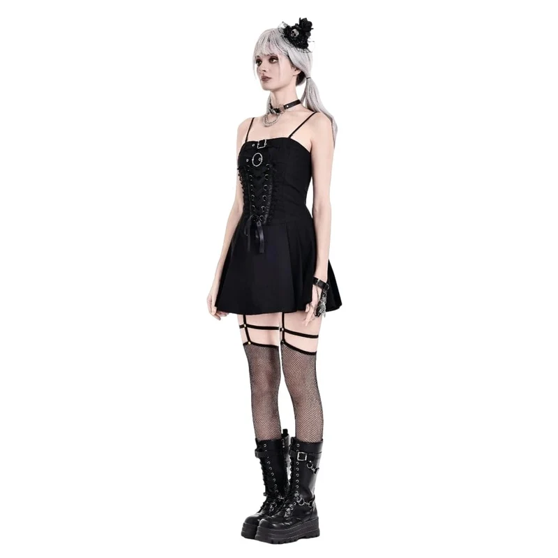 Gothic-Schnürkleid mit Schnallenriemen für Damen, Abschlusskleid