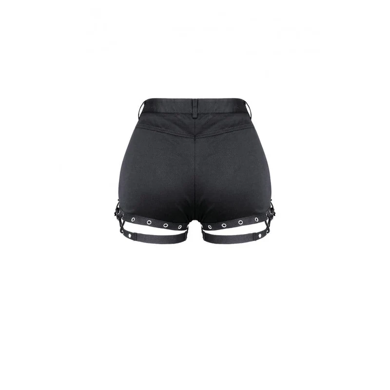 Punk-Shorts für Damen mit Ösen, Schnürung und Cut-outs