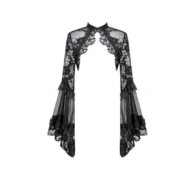 Gothic-Cape für Damen mit floralem Muster, ausgestellten Ärmeln und Mesh-Spitze