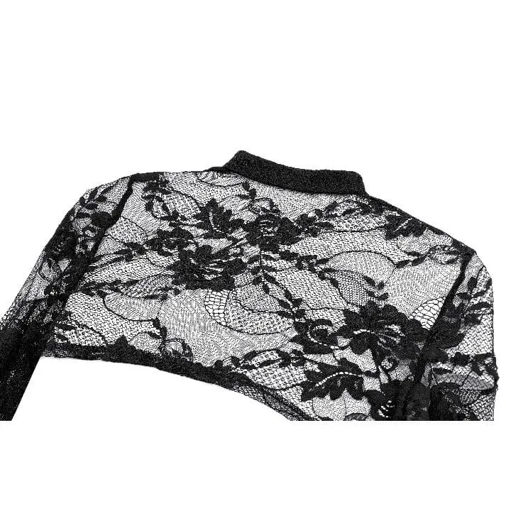 Gothic-Cape für Damen mit floralem Muster, ausgestellten Ärmeln und Mesh-Spitze