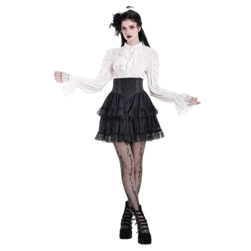 Gothic-Minirock für Damen mit Spitzenapplikationen, Rüschen und hohem Bund