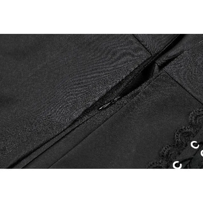 Punk Minirock für Damen mit floralem Spitzen-Patchwork und überkreuztem Reißverschluss
