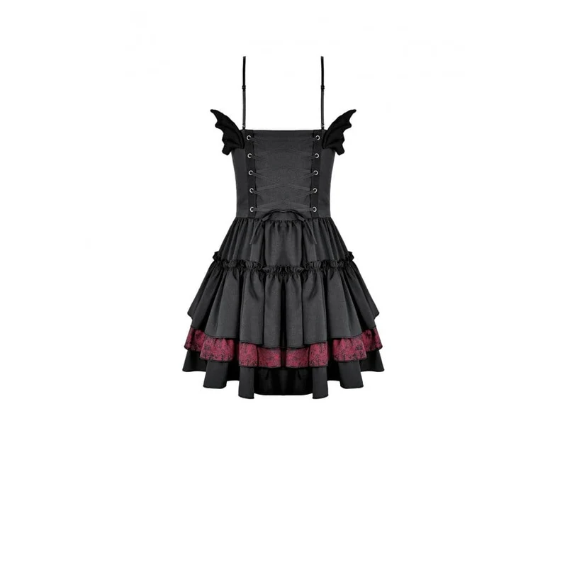 Gothic-Schnürkleid für Damen, zweifarbig, mit Rüschensaum und Lagenlook, Abschlusskleid