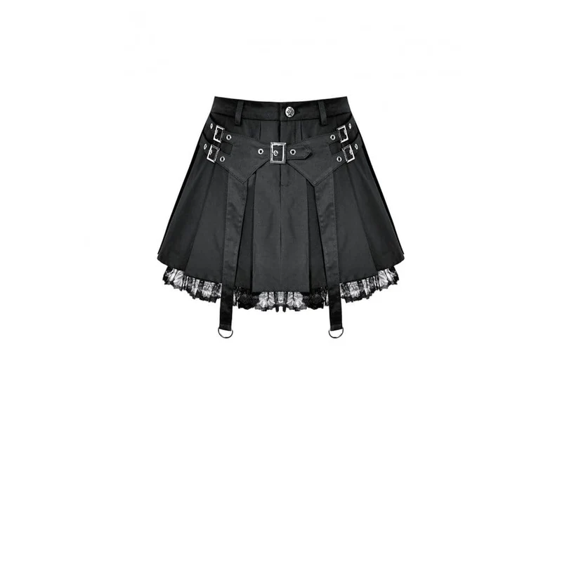 Damen-Punk-Rock mit Spitzen-Patchwork, Schnallenriemen und Falten