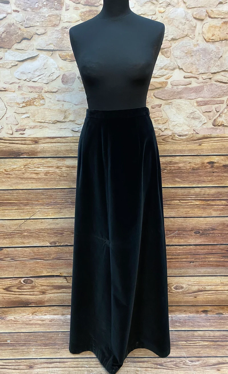 Vintage Samtrock schwarz lang – 20er Jahre Stil & elegante Abendgarderobe Größe 44