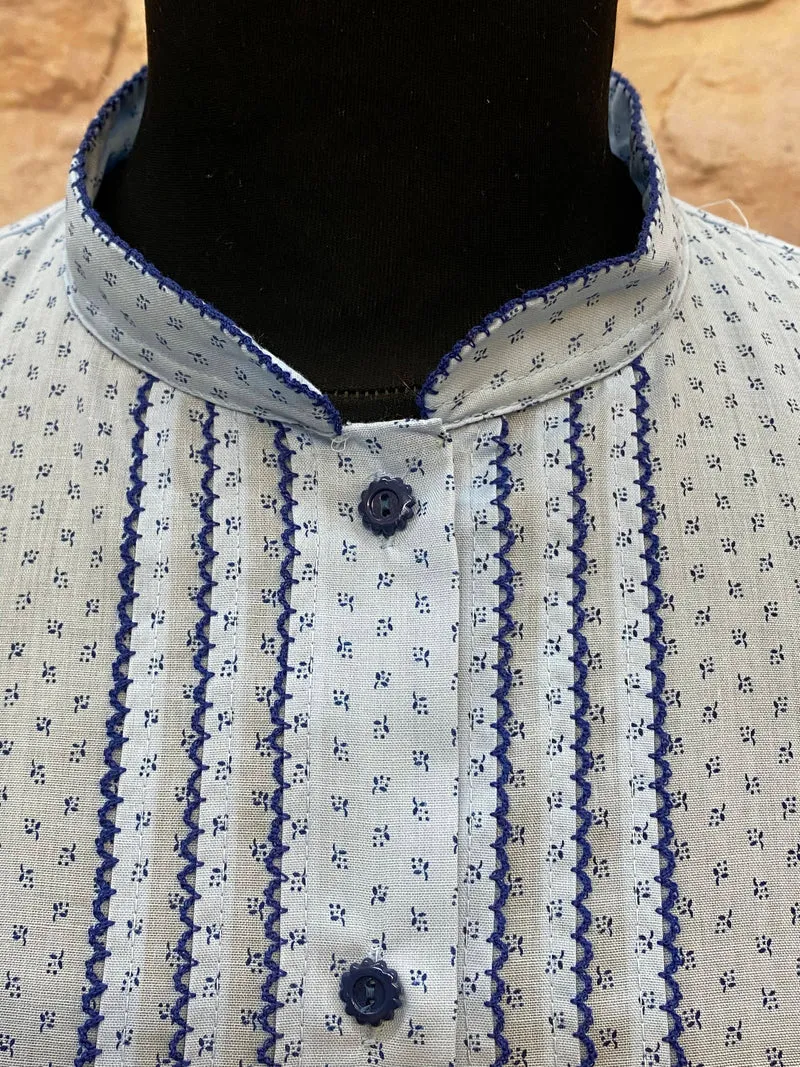 Vintage Bluse Damen Gr. 42 Hellblau Stehkragen Retro Stil