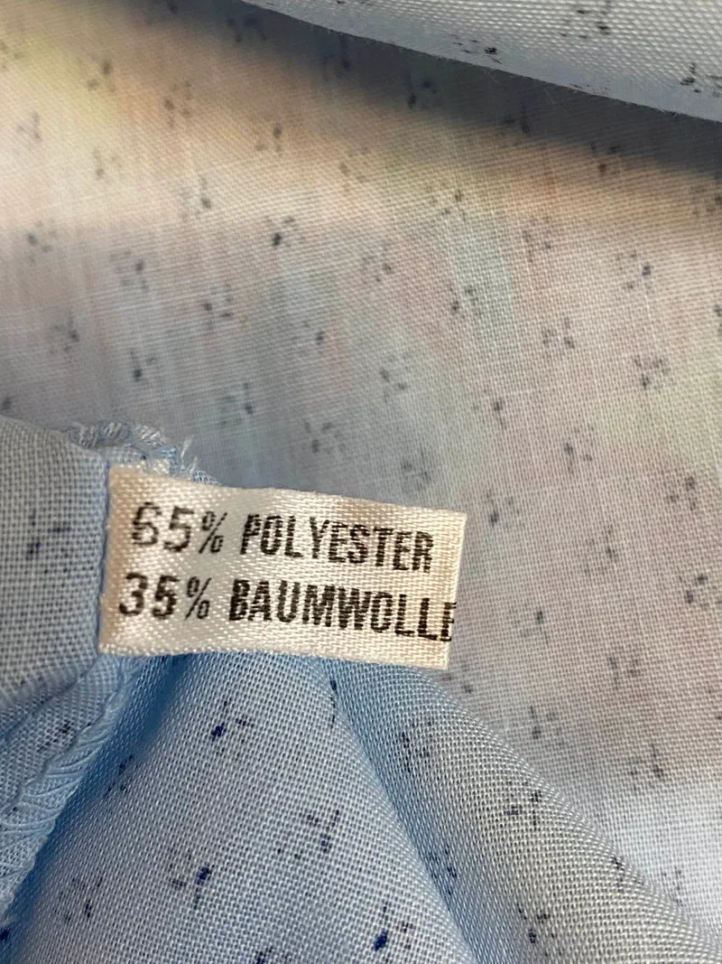 Vintage Bluse Damen Gr. 42 Hellblau Stehkragen Retro Stil