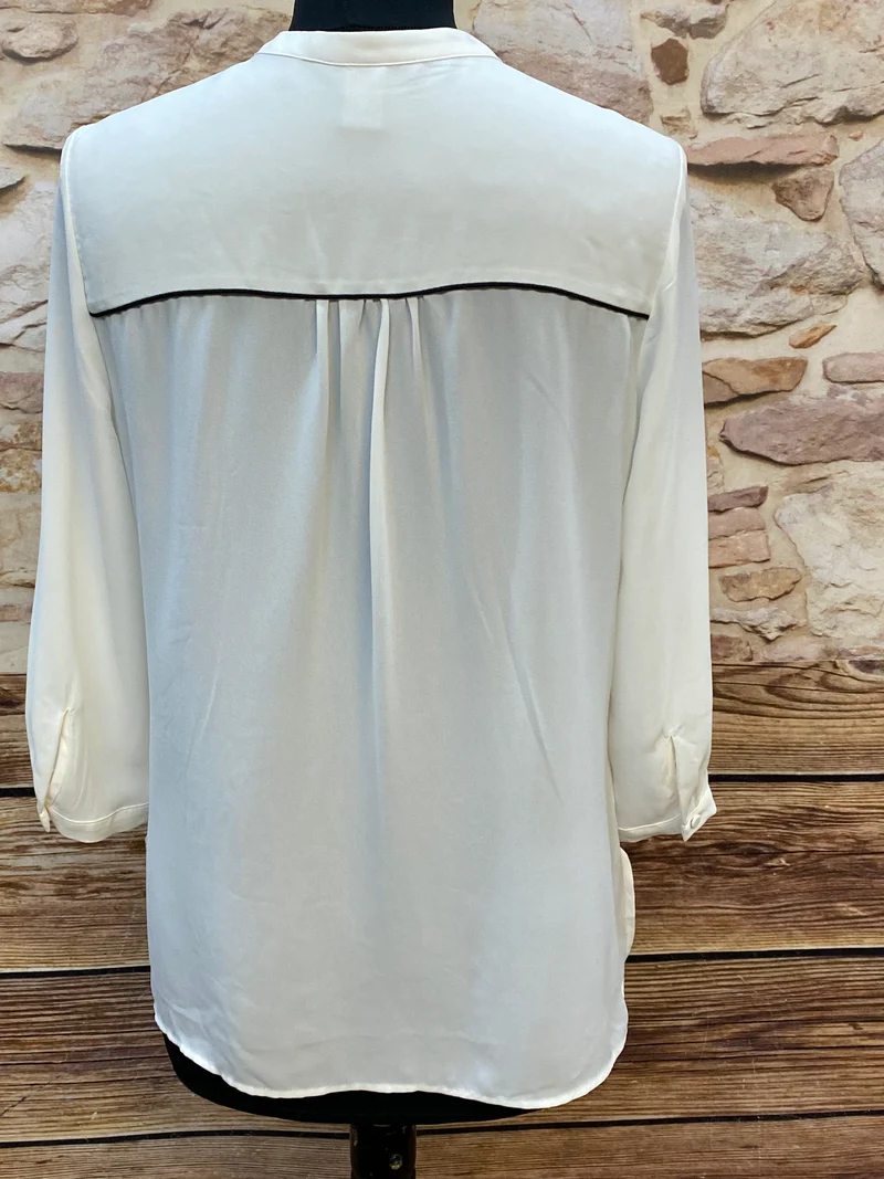 Vintage Bluse Damen Gr. 40 Creme Stehkragen 20er Jahre Stil
