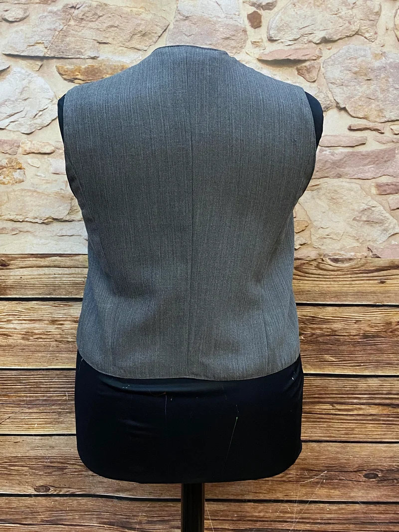 Vintage Damen Weste 20er Jahre Stil Grau Fischgrat Gr. 48 Schurwolle