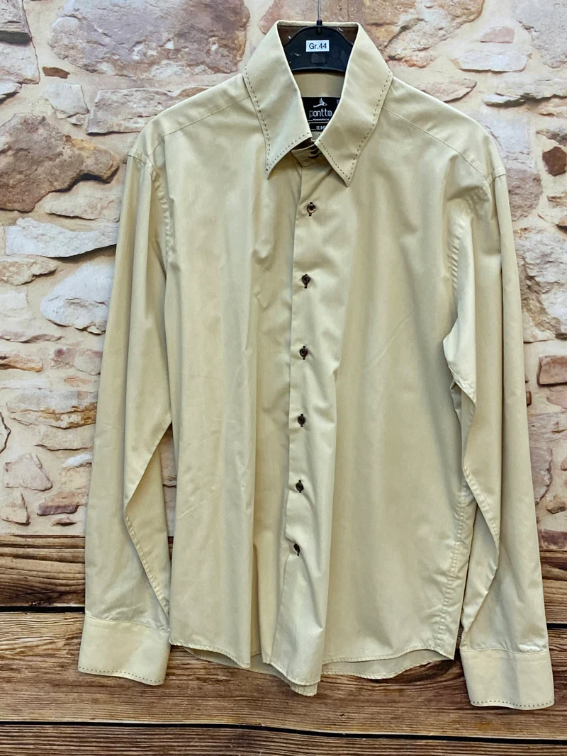 Vintage Hemd Herren Gr. 44 – hellbeige Slim Fit Baumwolle