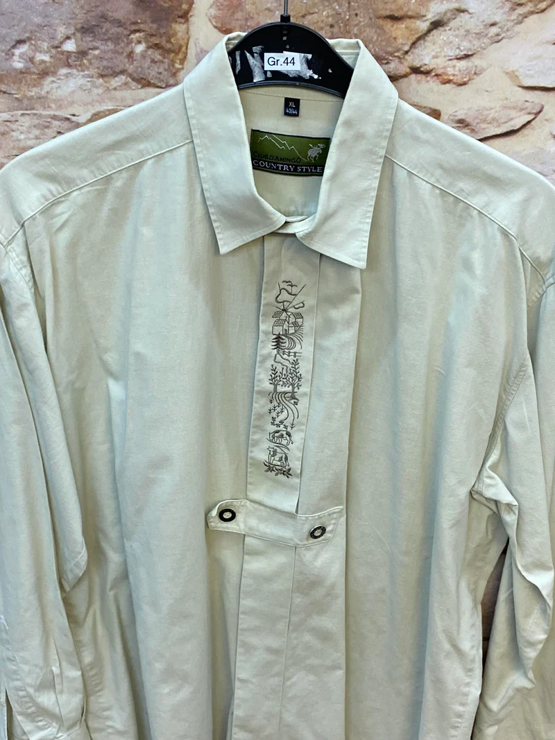 Vintage Trachtenhemd Herren 44 – Hellgrün mit feiner Stickerei