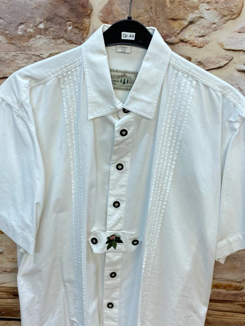 Vintage Trachtenhemd Herren – Weiß – Gr. 44