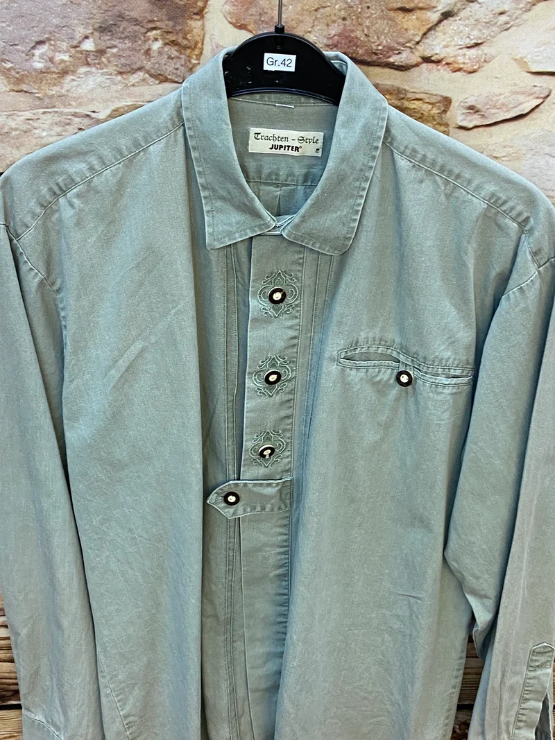 Vintage Trachtenhemd Herren – Salbeigrün – Gr. L 42