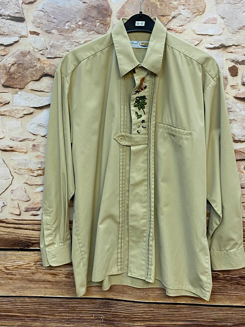Vintage Trachtenhemd Herren – Beige – Gr. 42