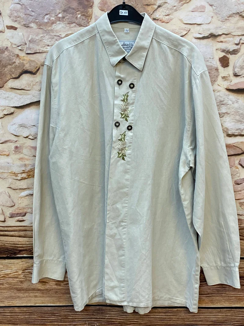 Vintage Trachtenhemd Herren – Beige – Gr. L 41/42