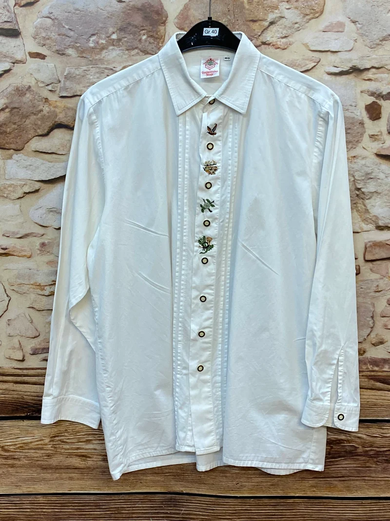 Vintage Trachtenhemd Herren – Weiß – Gr. 40
