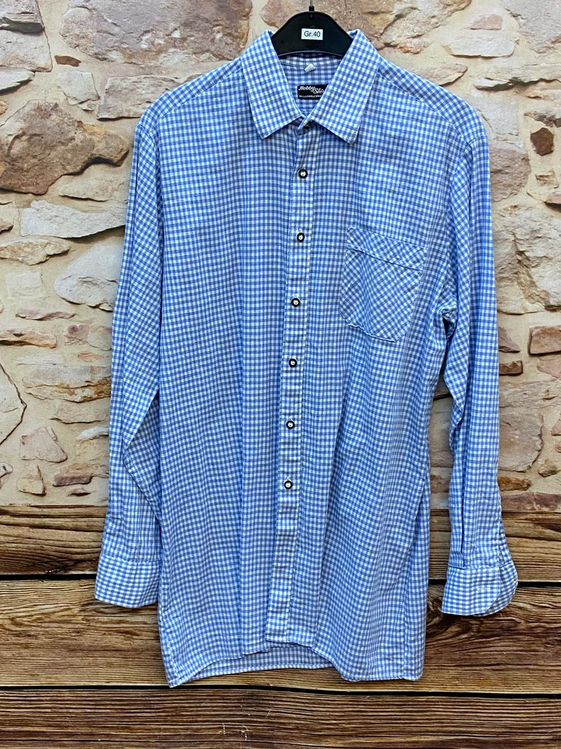 Vintage Trachtenhemd Herren – Blau-Weiß kariert – Gr. 40