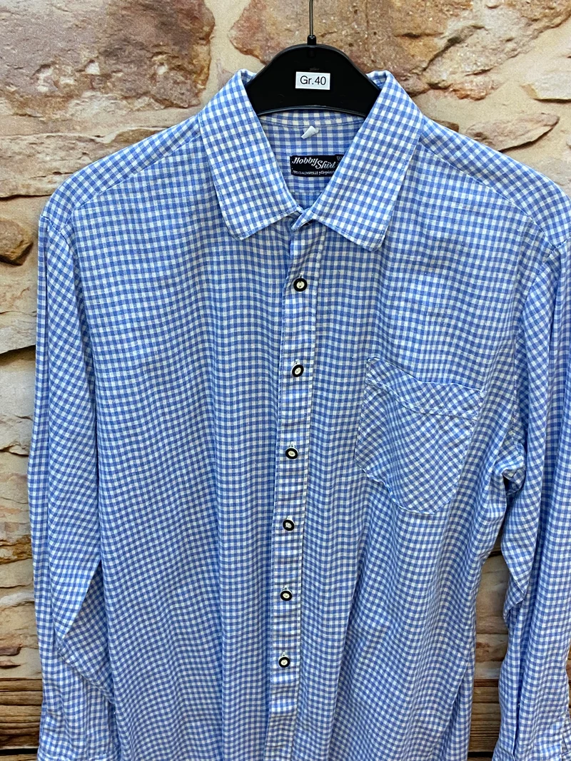 Vintage Trachtenhemd Herren – Blau-Weiß kariert – Gr. 40