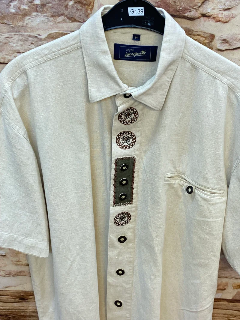 Vintage Trachtenhemd Herren – Naturweiß – Gr. 39