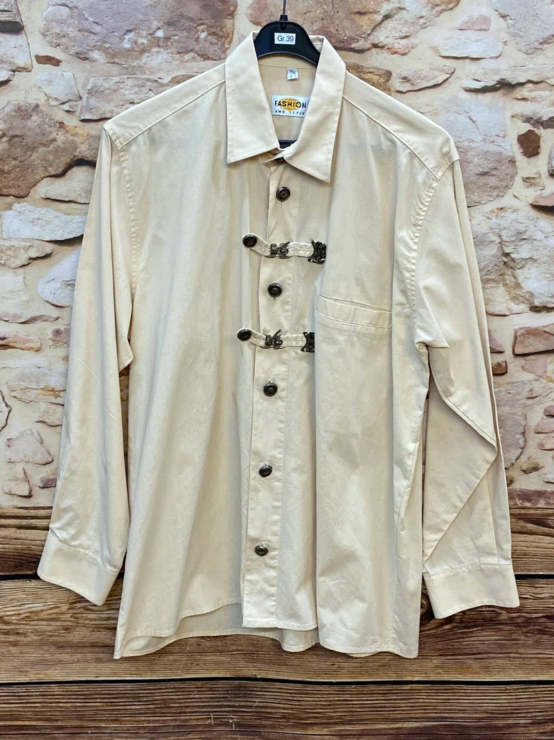 Vintage Trachtenhemd Herren – Cremeweiß – Gr. 39