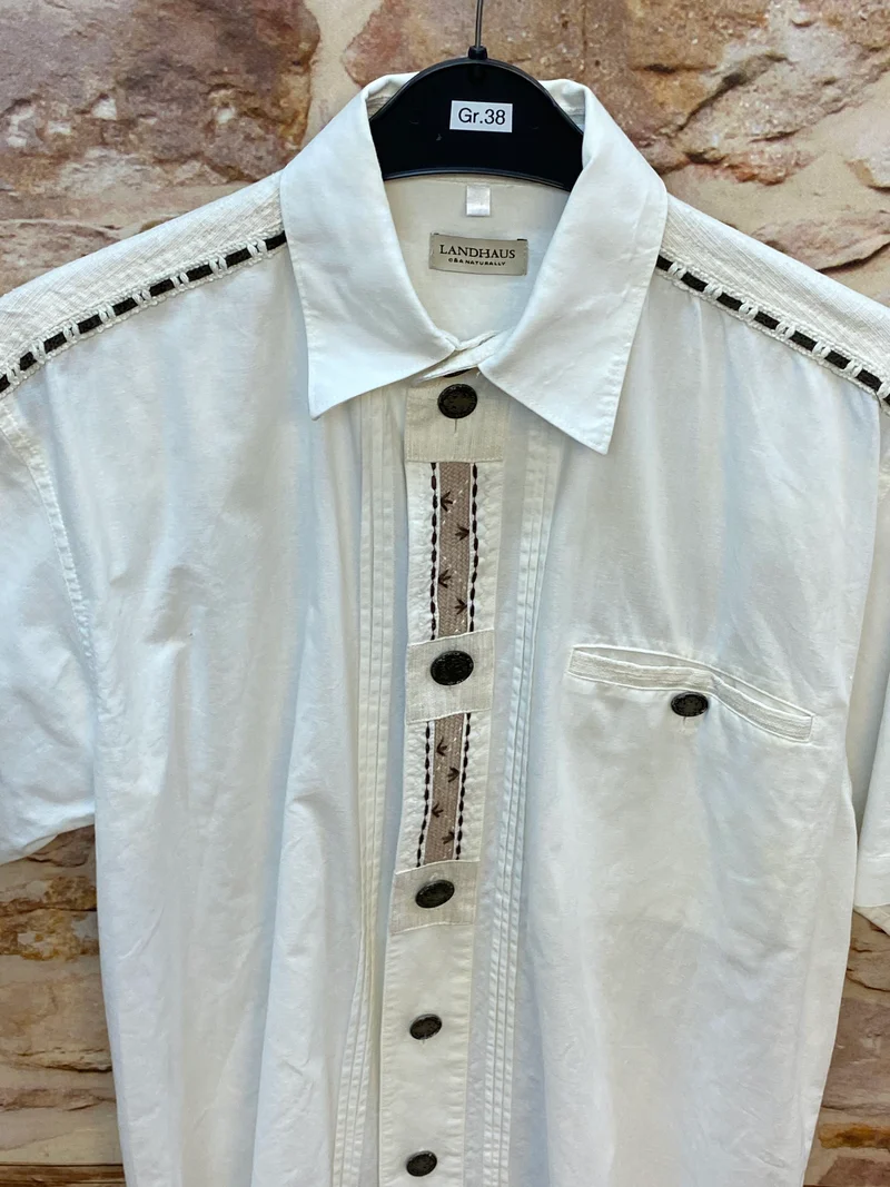 Vintage Trachtenhemd Herren – Weiß – Gr. 38