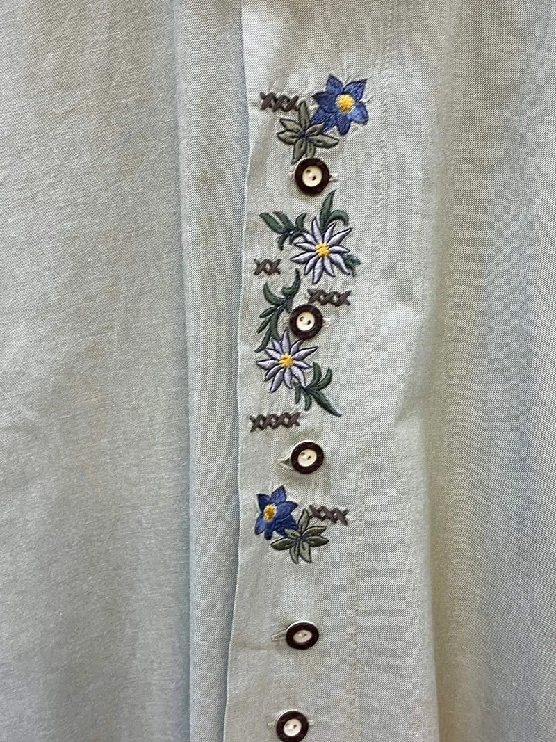 Vintage Trachtenhemd Herren mit Stickerei – Hellgrün – Gr. S