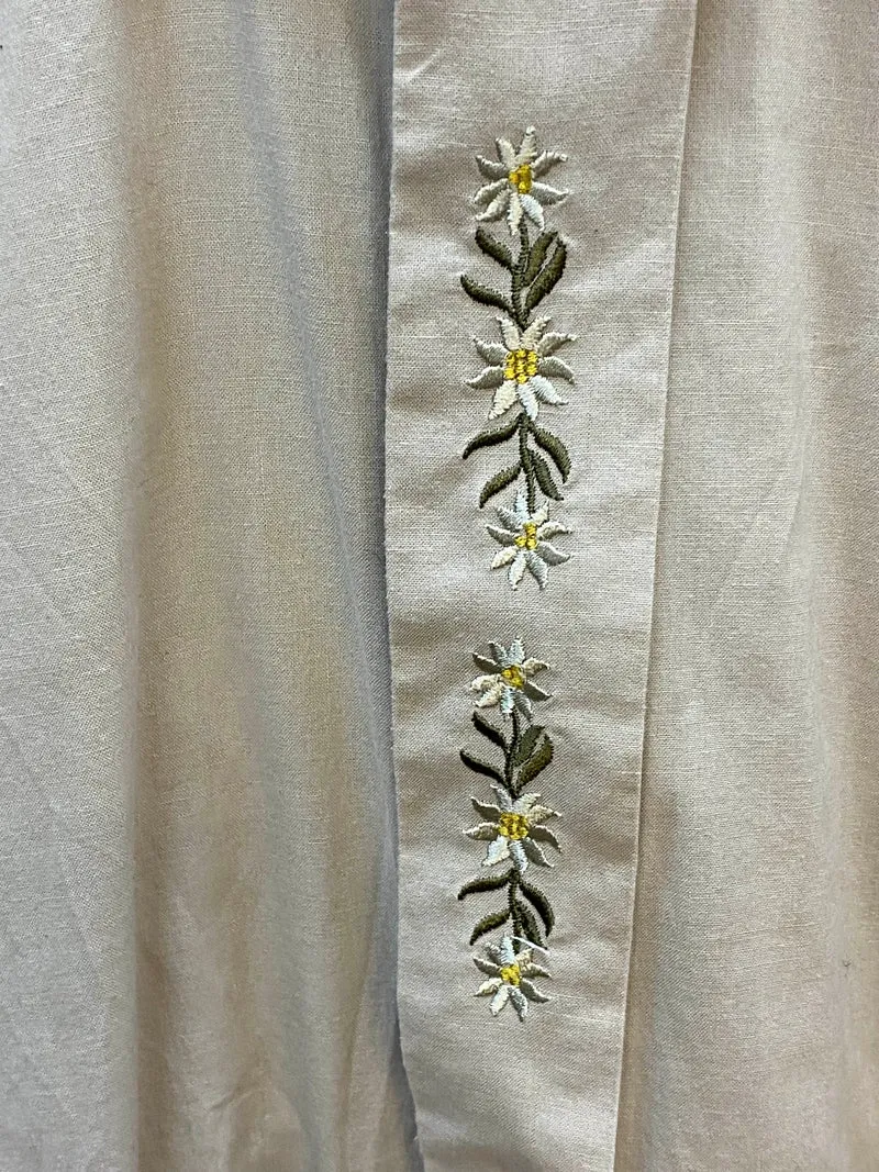 Trachtenhemd Herren Beige Edelweiß Stickerei Baumwolle Gr. 45 / XXL