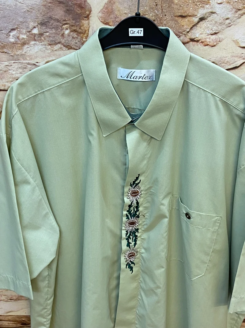 Trachtenhemd Herren hellgrün mit Edelweiß Stickerei kurzarm Gr. 47