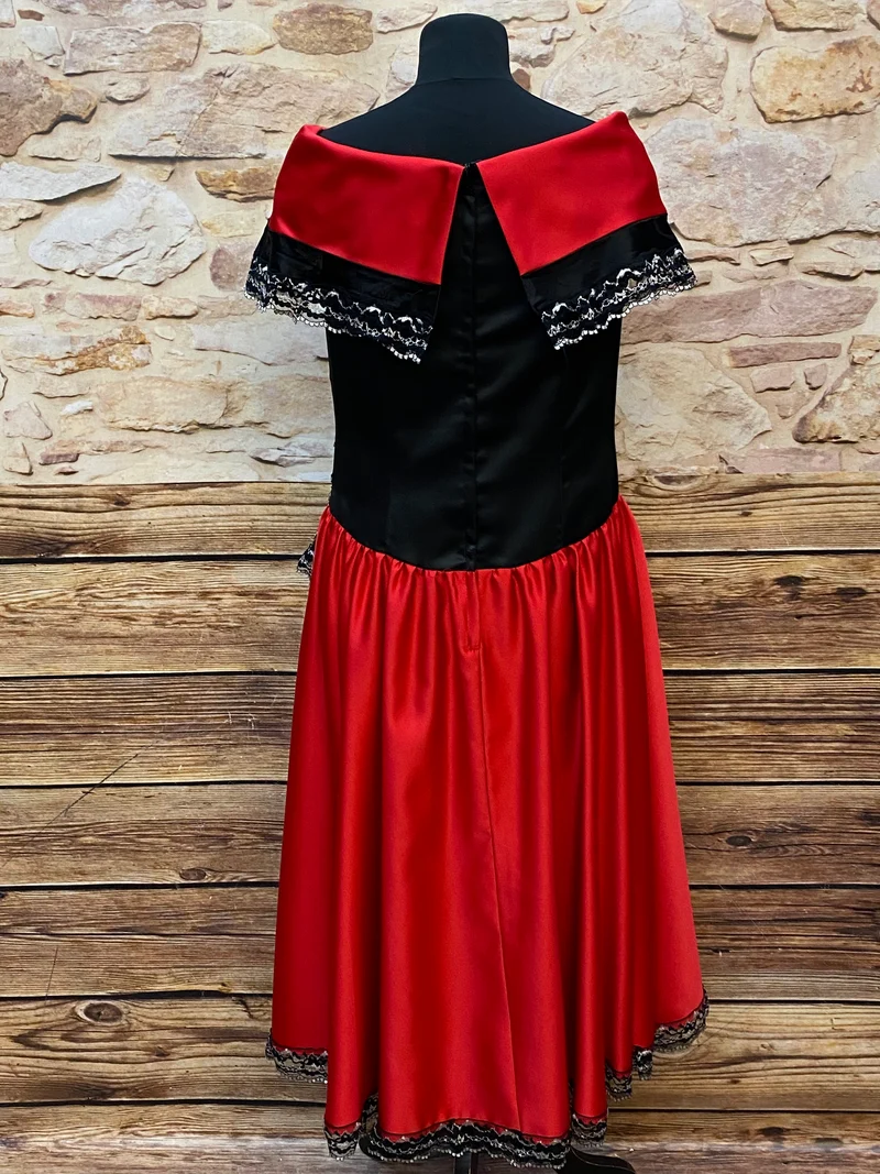 Vintage Cocktailkleid Rot Schwarz mit Spitze – festliches Abendkleid Gr. 44