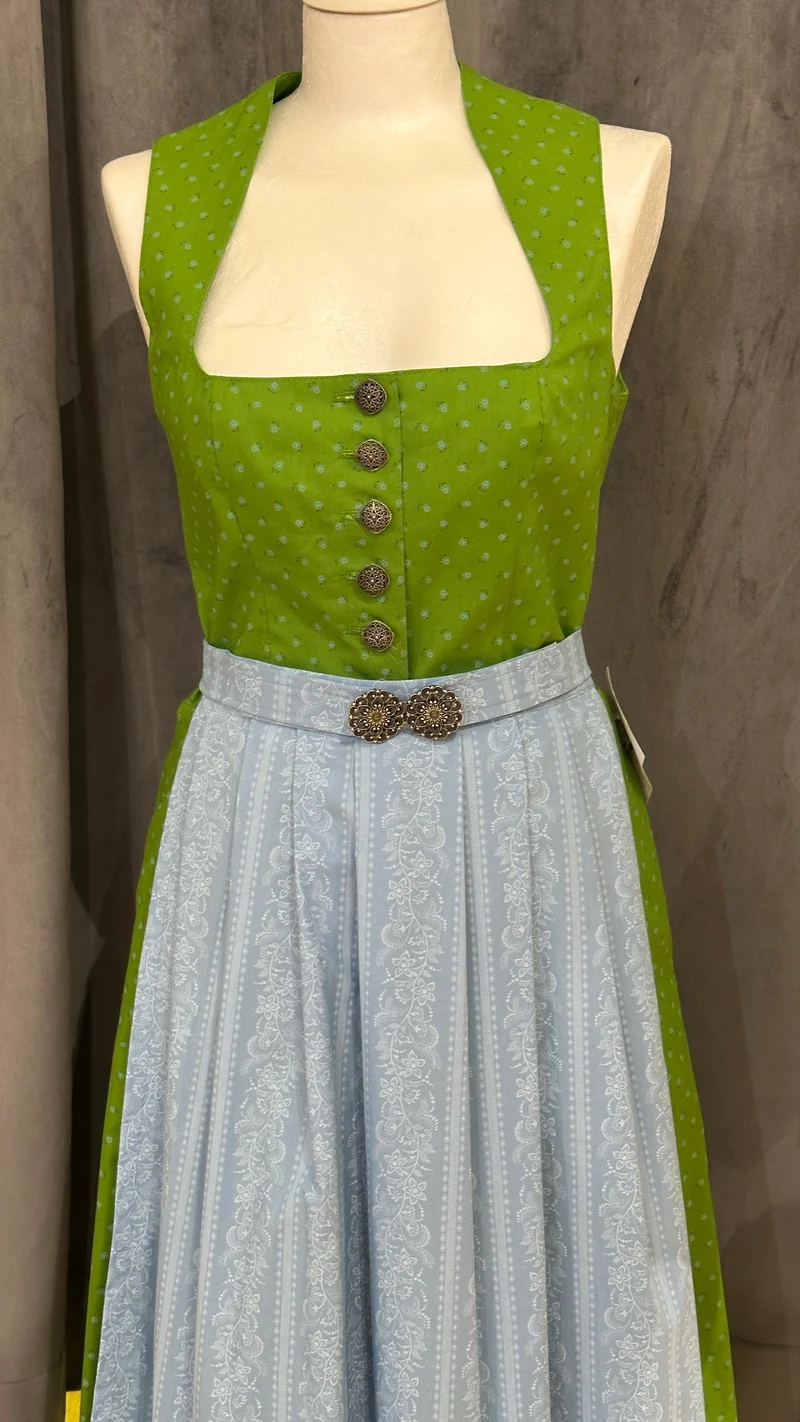 Baumwolldirndl Goldstich grün hellblau 75cm